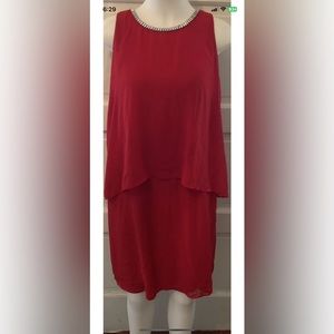 CHIASSO Red Jewel Neck Sleeveless Tiered Overlay Dress Size 10 *NWT*